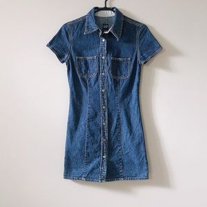 Vintage Gap Blue Denim Button Shirt Pocket Dress 1